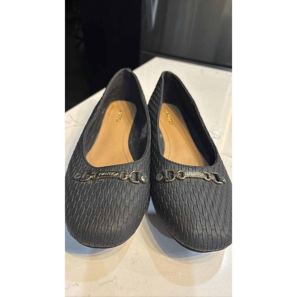 Nautica Montoya Basket Weave Loafers Black Women's Flats Gold Chain Sz 10